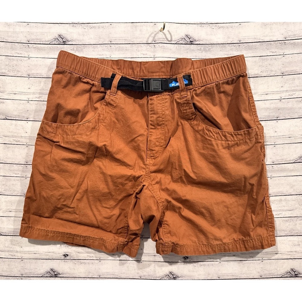 KAVU Mens Belted Cargo Short Sz XL Orange Trail Outdoor Rugged Slash Pockets